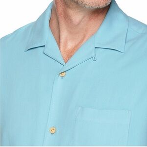 Tommy Bahama Tropic Isles Aqua Button Down Short Sleeve 100% Camp Silk Shirt